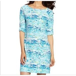 Lilly Pulitzer High Tide Toile Beach Resort Shift Dress Blue Cotton Small